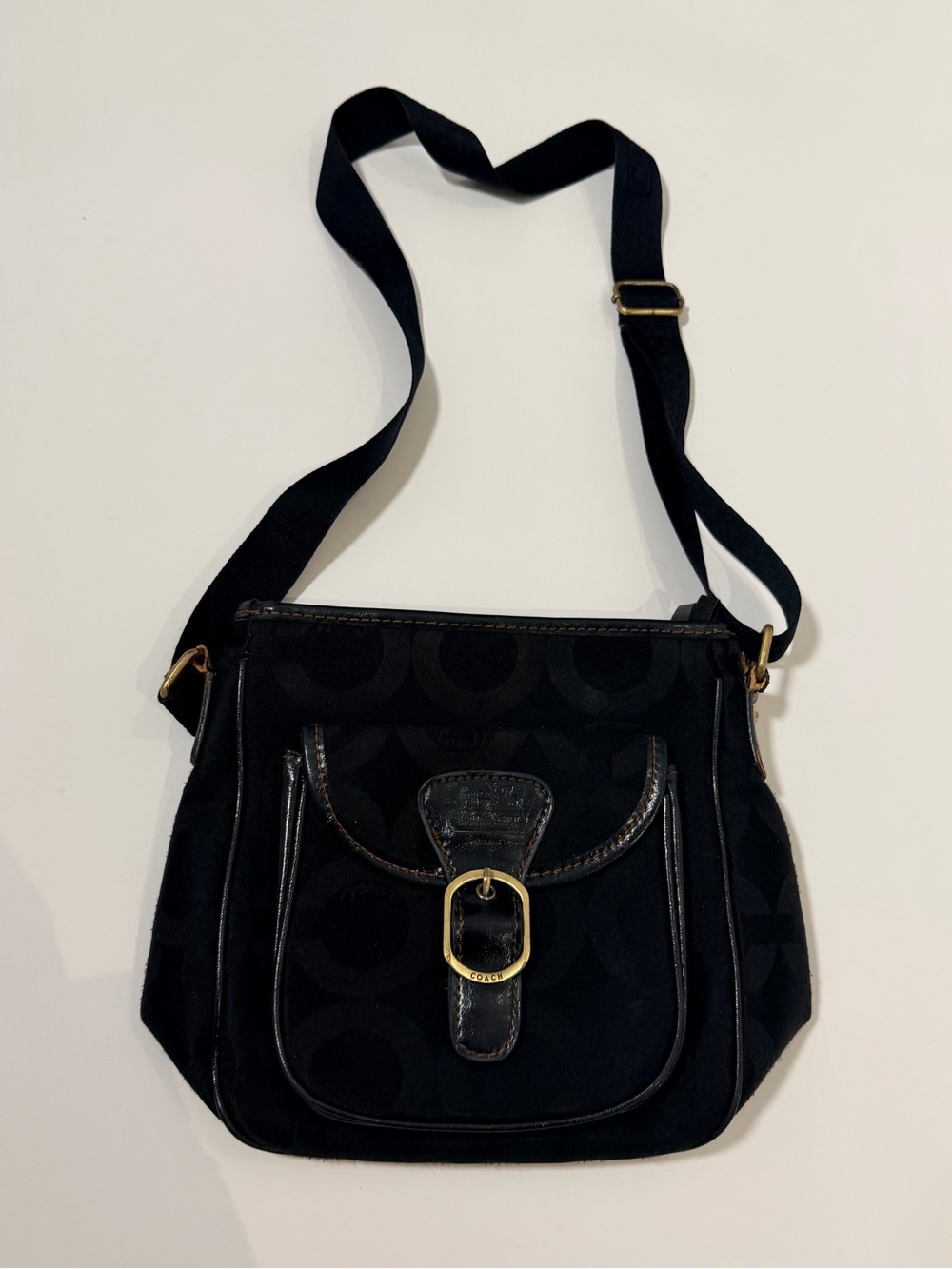 Coach Vintage Black Signature Jacquard Buckle Crossbody Bag